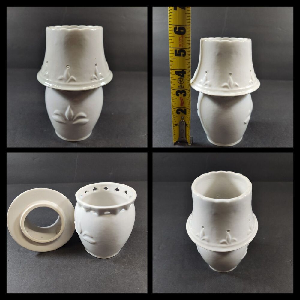 Ceramic Shade & Base Tealight Candle Lamp ~ OFF WHITE/CREAM/IVORY ~ 2 PC SET